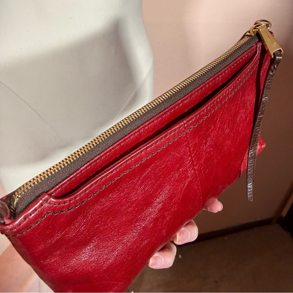 HOBO red leather zip top minimalist clutch southwestern - Picture 4 of 16